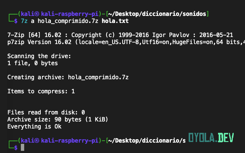Comprimiendo archivo con la herramienta de Linux 7z
